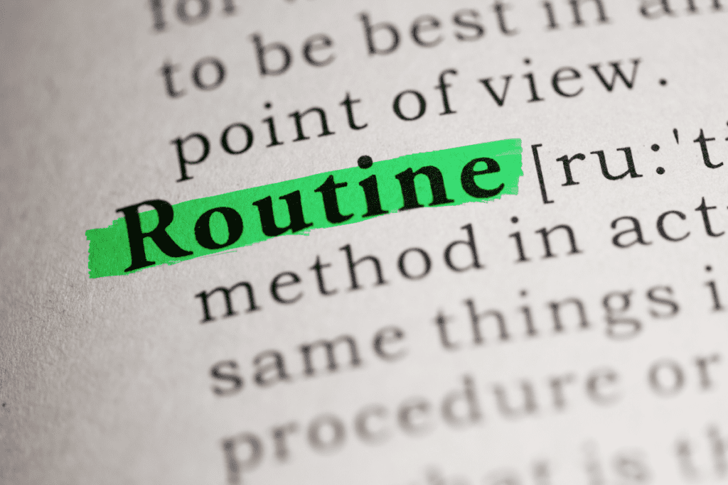 Image of close up of dictionary listing for the word routine.
