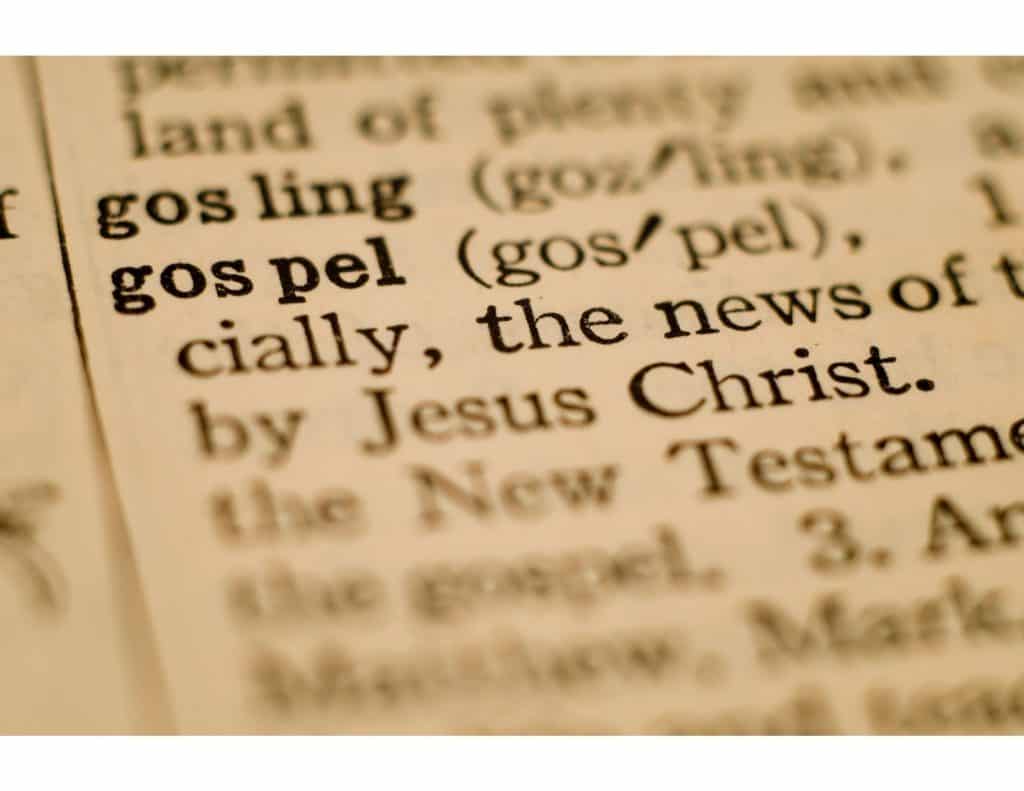 Up-close image of a dictionary entry for the word "Gospel."