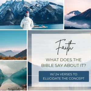 Collage of mountain images with an overlay of "Faith - What the Bible Says About It.".