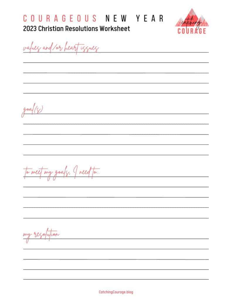 Christian new year's resolutions worksheet.