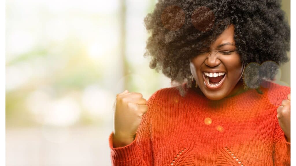 Woman excited about her victory in Christ!
