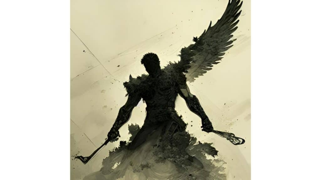 Image portraying angels and demons in one figure. Spiritual warfare.